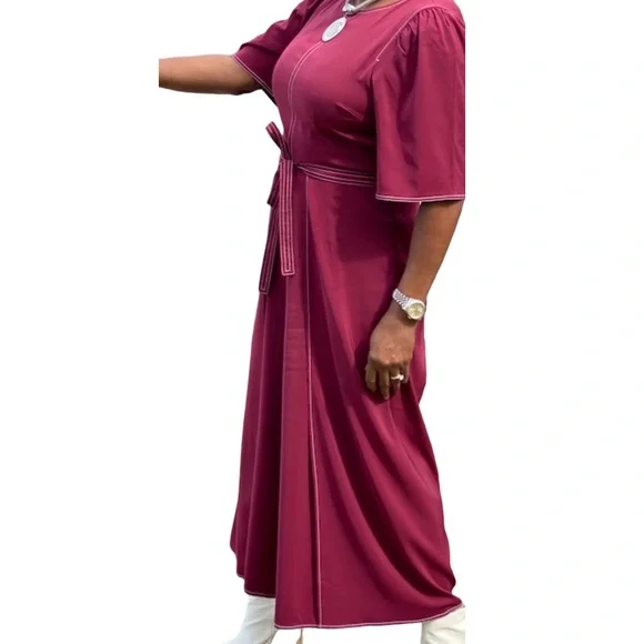 Gibson and Latimer Cranberry Short Sleeved wide leg faux wrap jumper - Picture 2 of 8